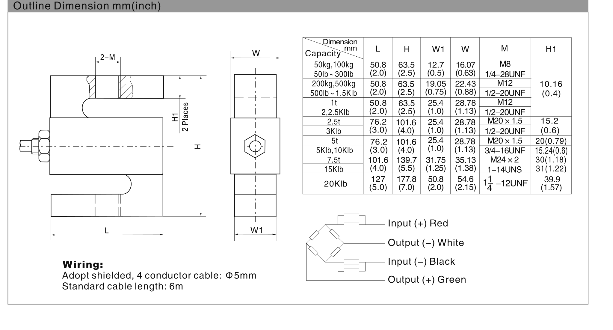 Zemic H3G outline dimensions drawing (all capacities)