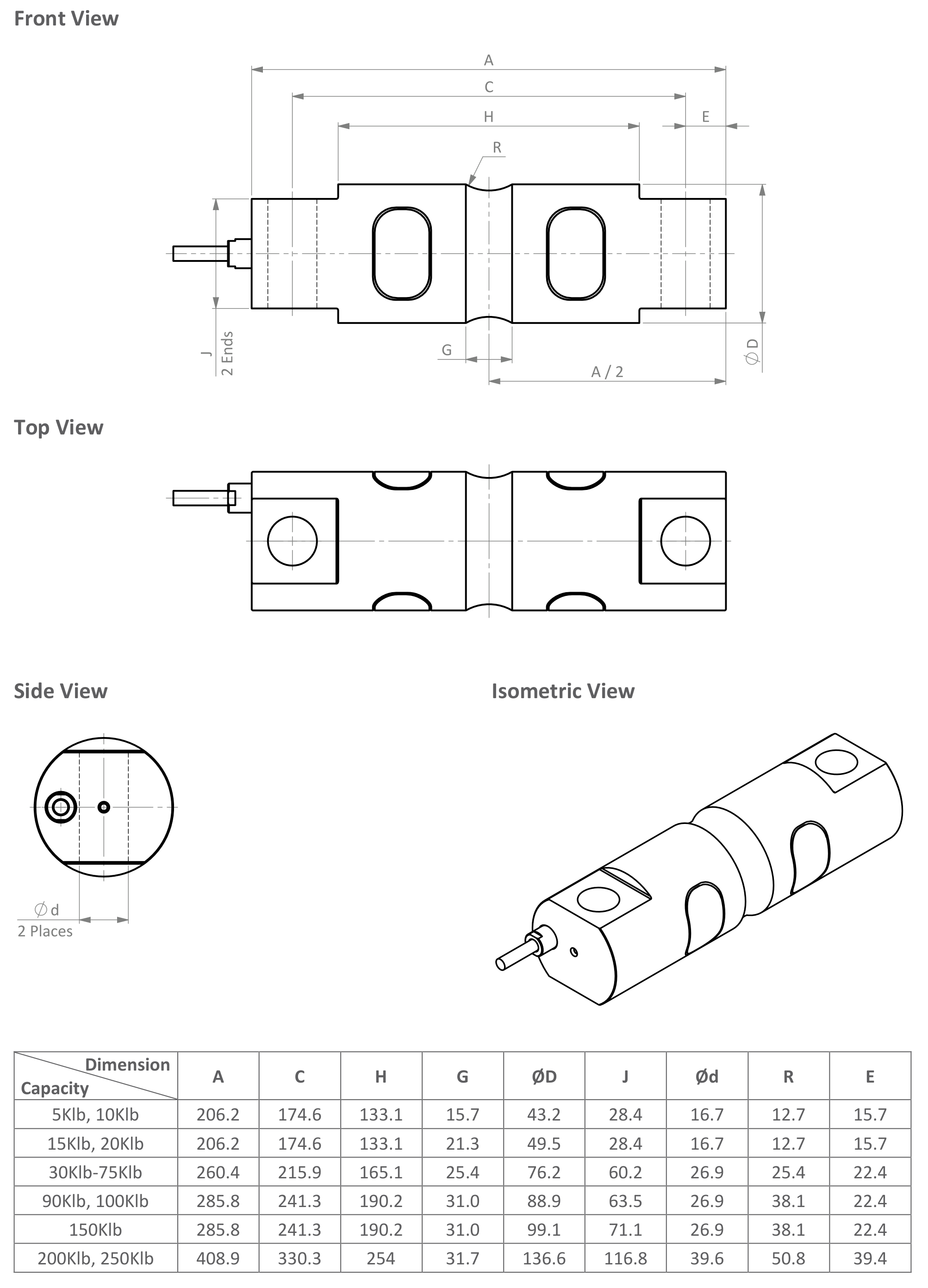 Zemic H9C-20000lb H9C-N10-20K-9.3B Double-Ended Beam Load Cell dimensions drawing
