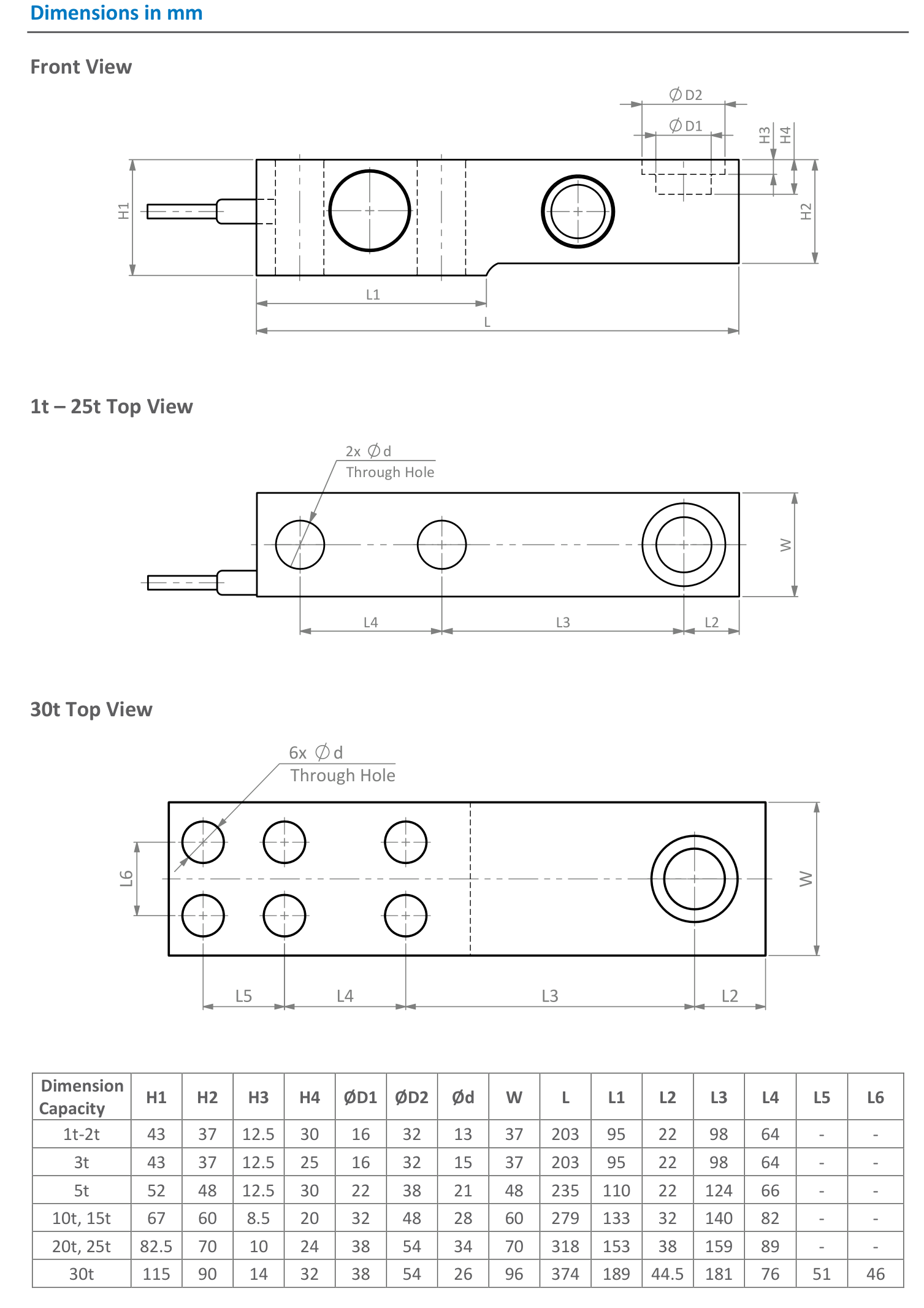 Zemic HM8 3 t Shear Beam Load Cell (HM8-C3-3.0t-6.5B6) outline dimensions drawing