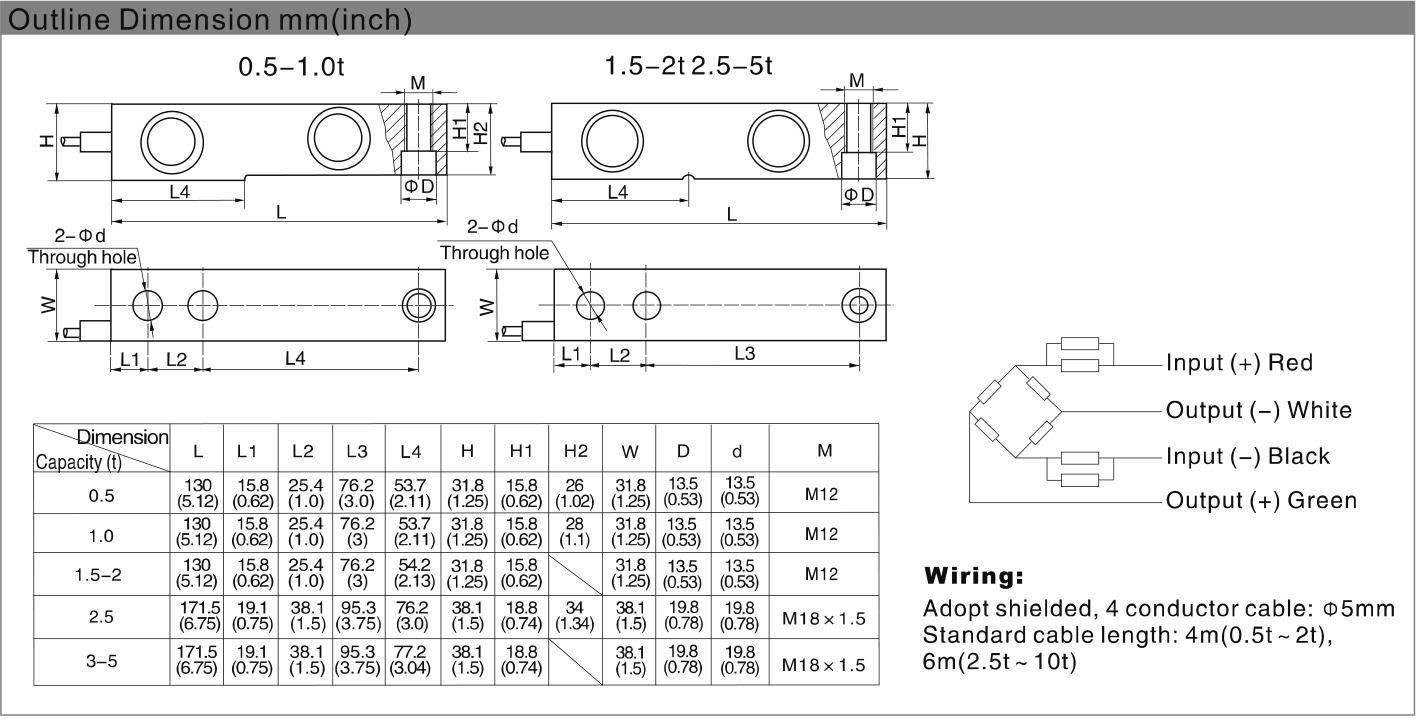Zemic HM8C 5 t Shear Beam Load Cell (HM8C-C3-5.0t-6B) outline dimensions drawing