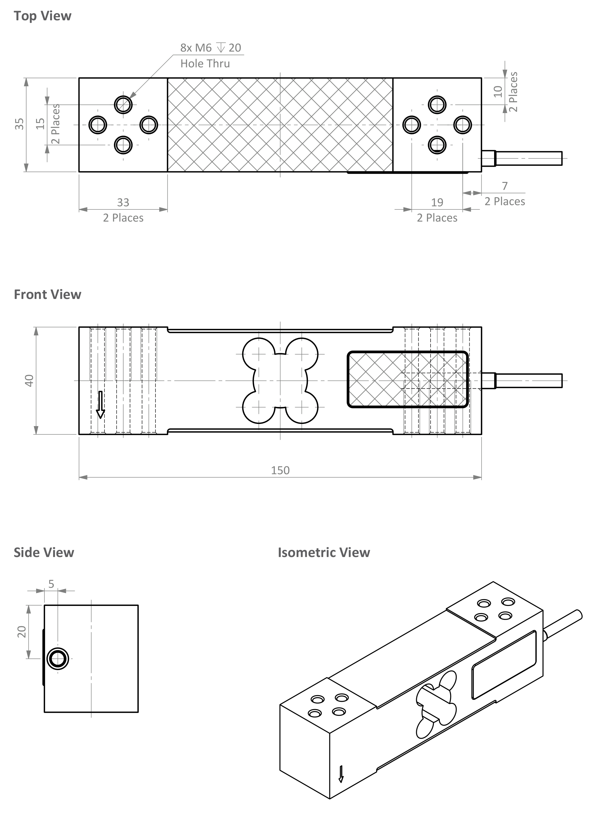 Zemic L6E-C3-500kg-3B shear beam load cell dimensions drawing