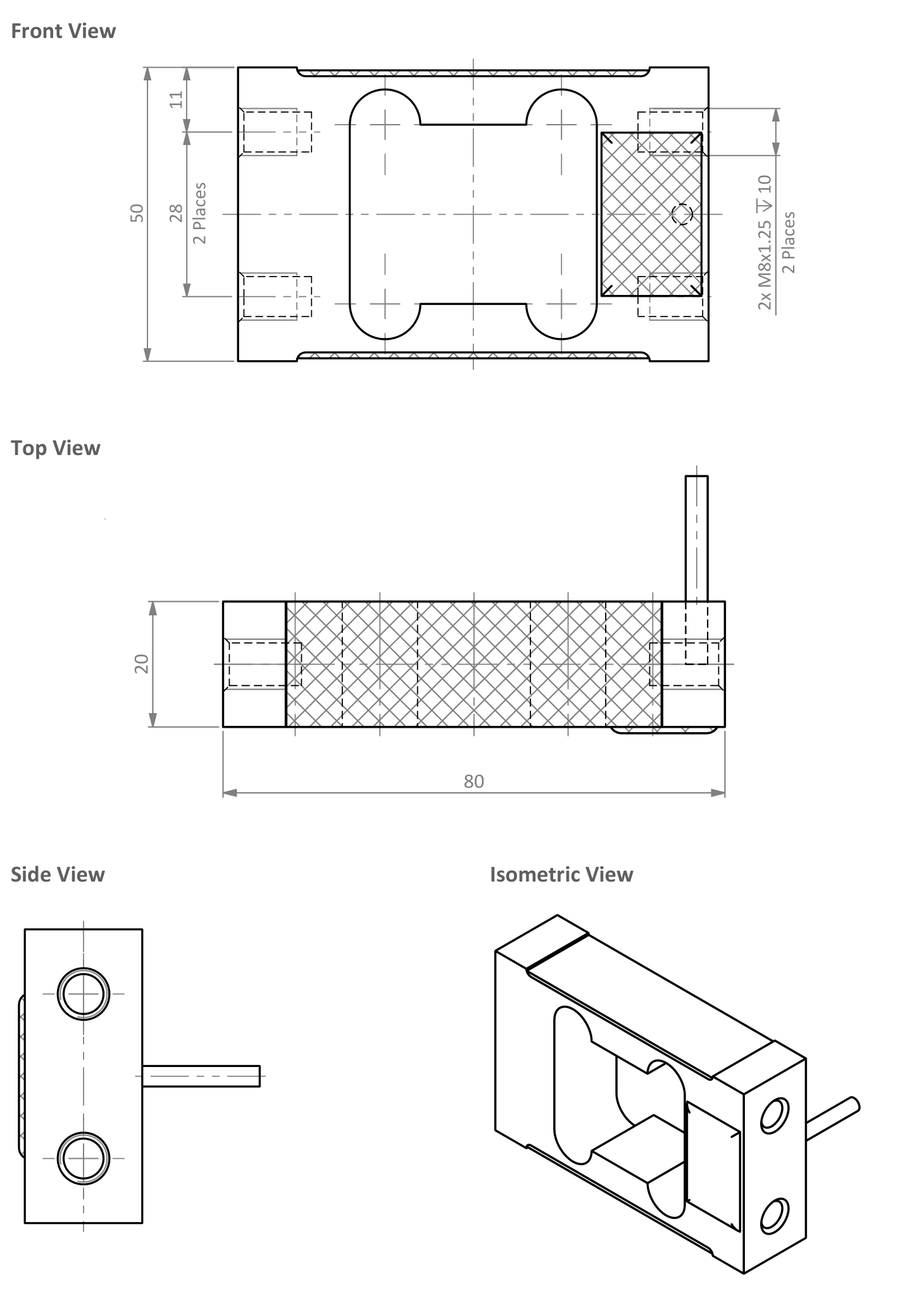 Zemic L6H5 8 kg Single Point Load Cell (L6H5-C3-8kg-0.5B) outline dimensions drawing
