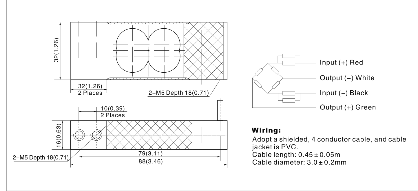 Zemic L6J 10 kg Single Point Load Cell (L6J-C3D-10kg-0.45B) outline dimensions drawing