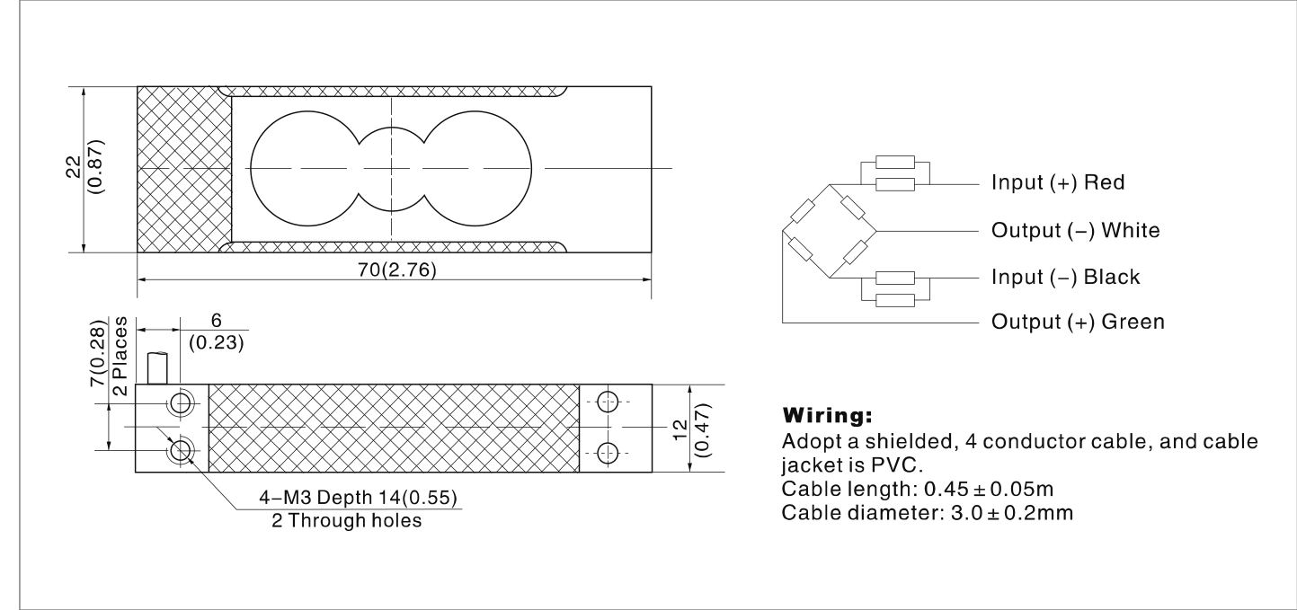 Zemic L6J1 0.6 kg Single Point Load Cell (L6J1-C3D-0.6kg-0.45B) outline dimensions drawing