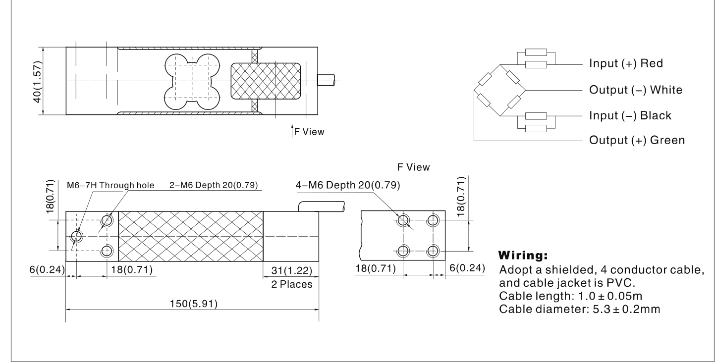 Zemic L6L 150 kg Single Point Load Cell (L6L-C3D-150kg-1B) outline dimensions drawing