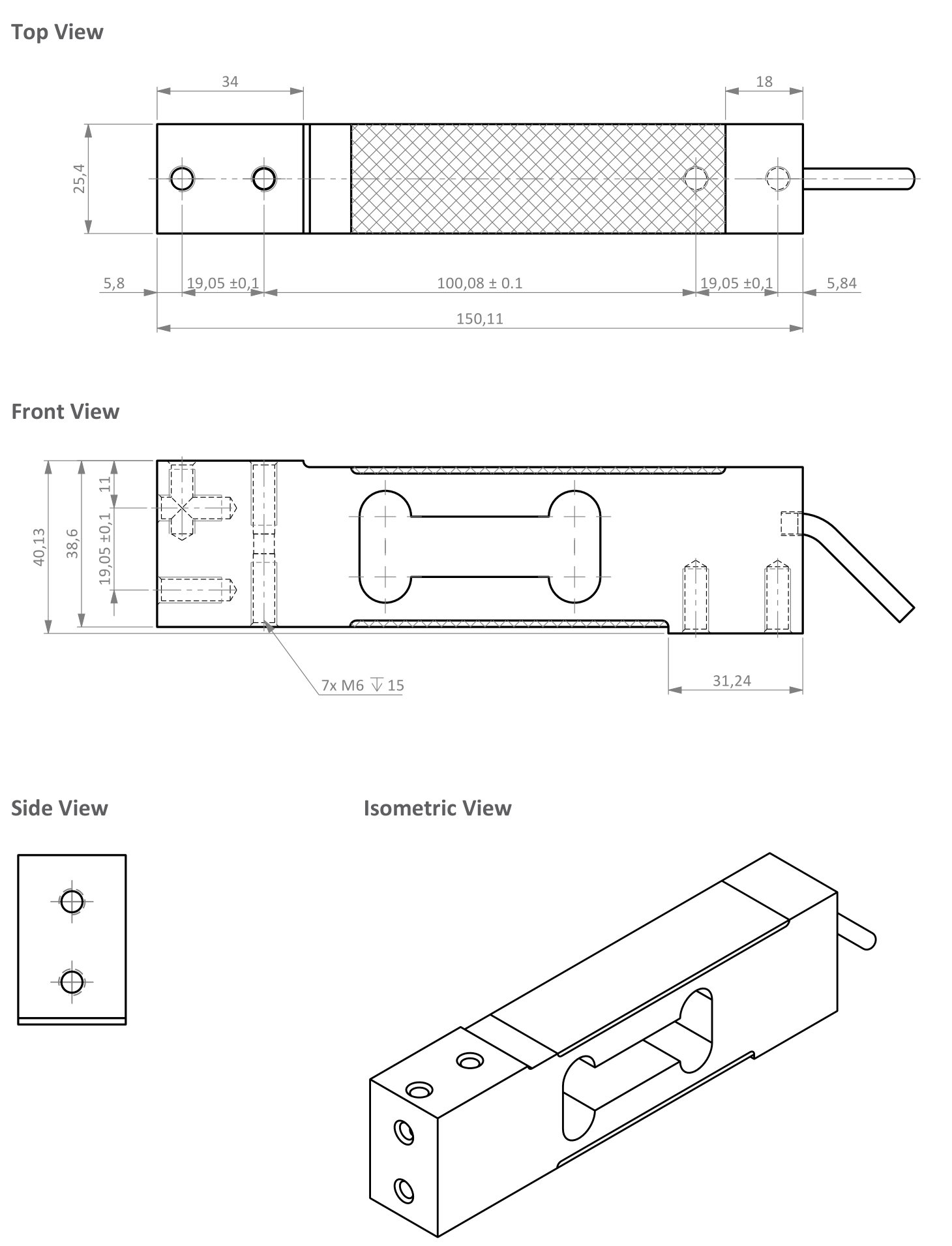 Zemic L6N 8 kg Single Point Load Cell (L6N-C3-8kg-3YB6) outline dimensions drawing