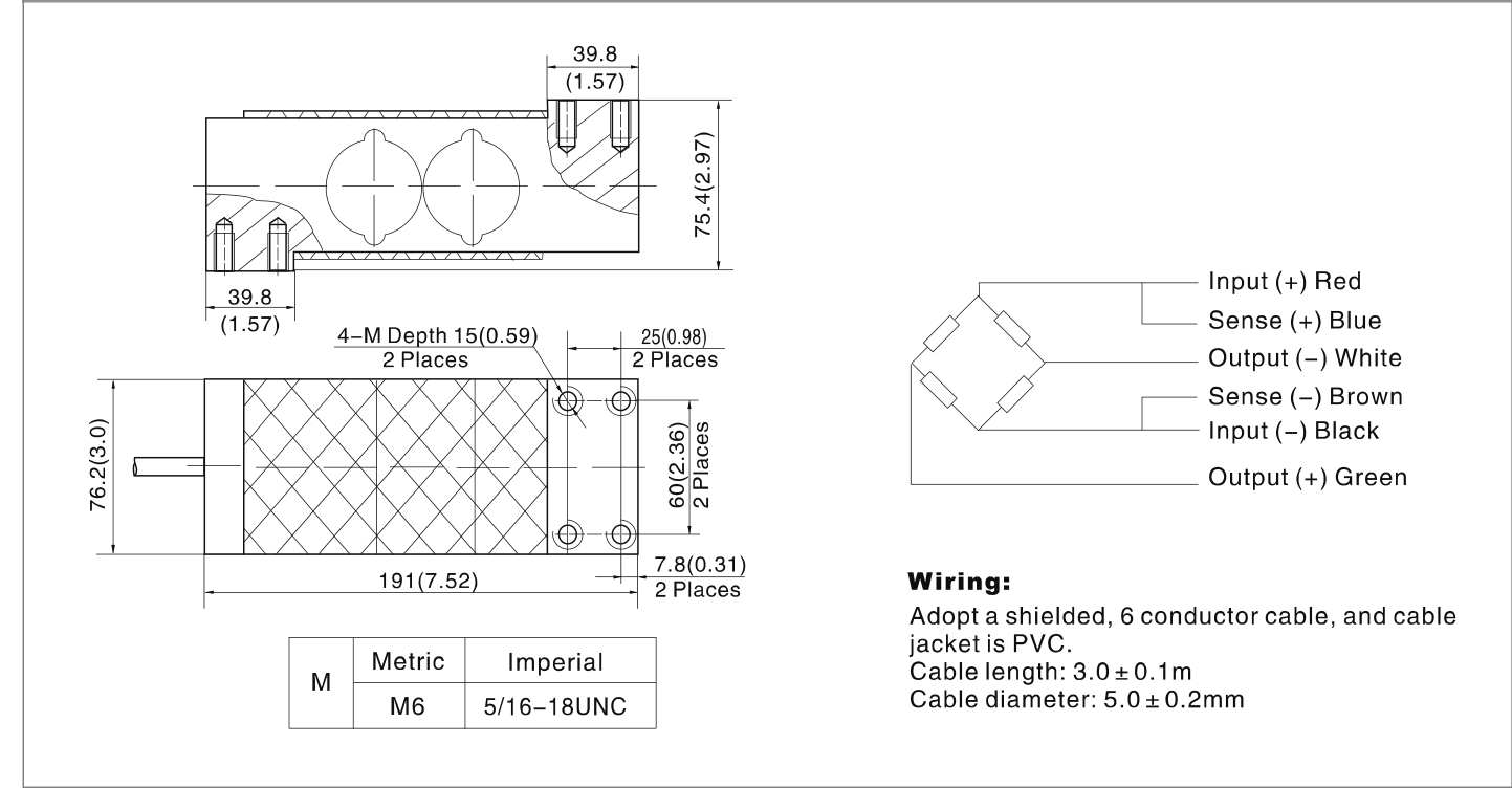 Zemic L6T 50 kg Single Point Load Cell (L6T-C3-50kg-3B6) outline dimensions drawing