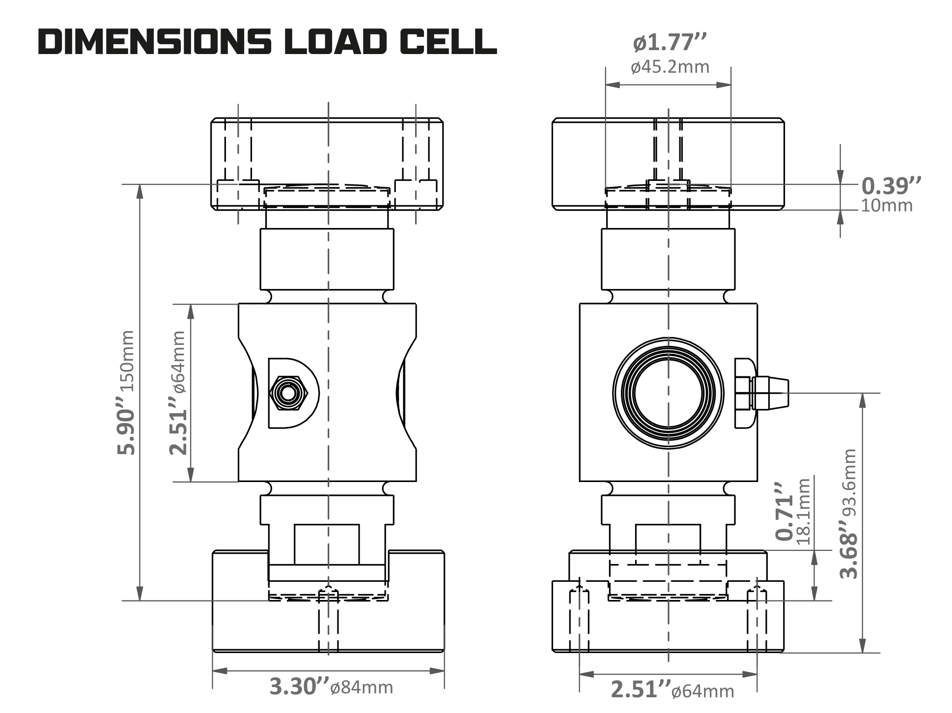 Zemic HM14H compression load cell dimensions drawing (all capacities)