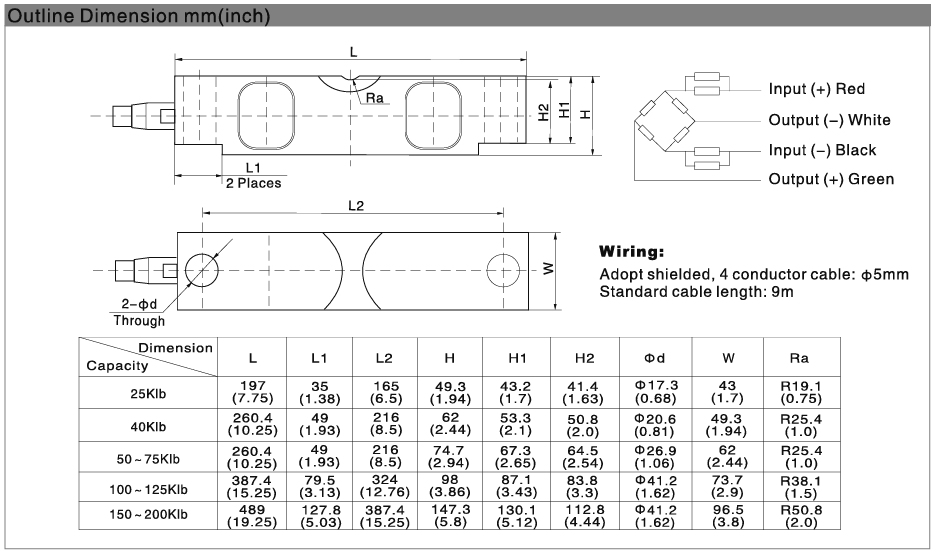 Dimension Guide Load Cell WeightechUSA Store Zemic H9N Double-Ended Load Cell - weighing systems