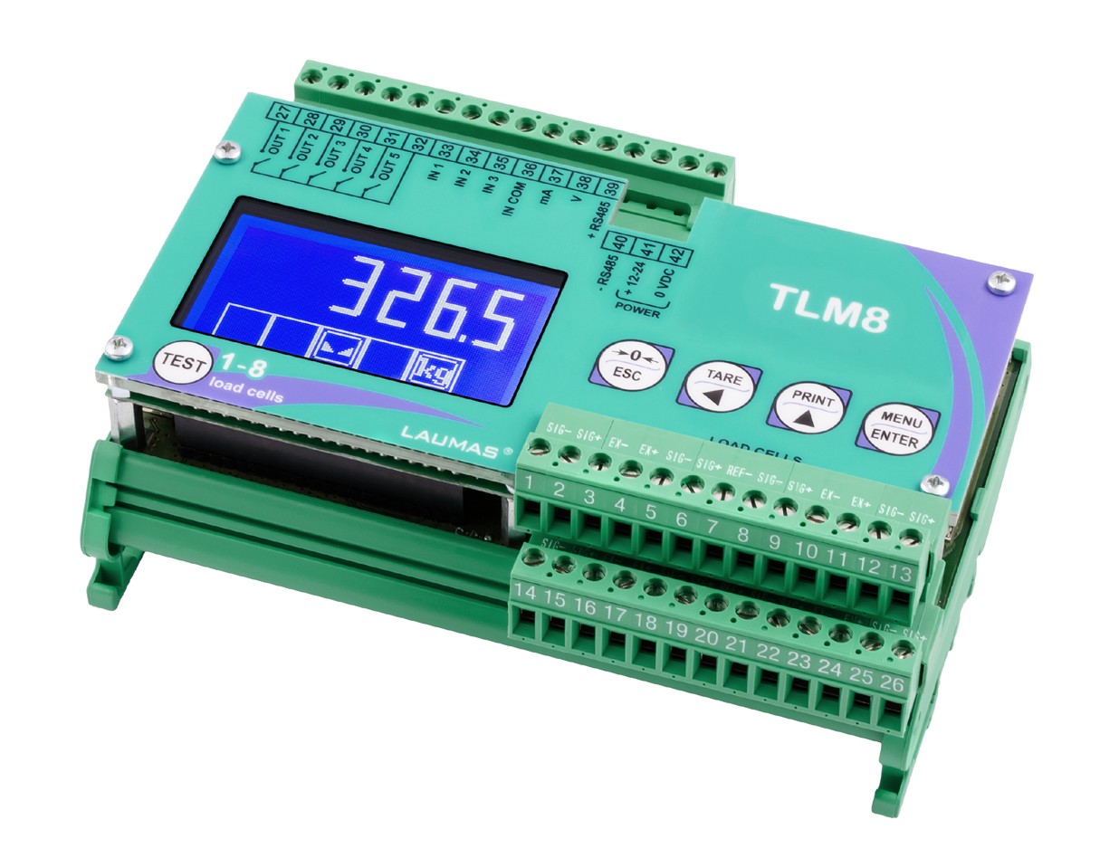 Laumas TLM8 Modbus/TCP 8-channel digital weight transmitter on DIN rail