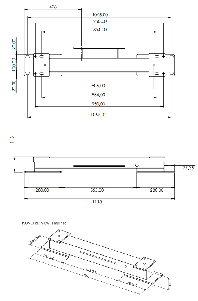 Weigh Bar Pro dimensional drawing - top and side views