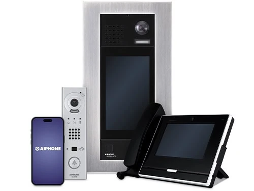 Variety of Aiphone video and non-video intercom systems for residential and commercial use