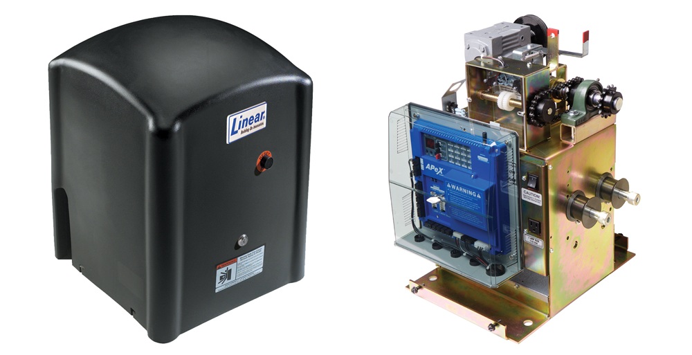 Automatic Linear gate operator systems with remotes, safety sensors, and keypad accessories