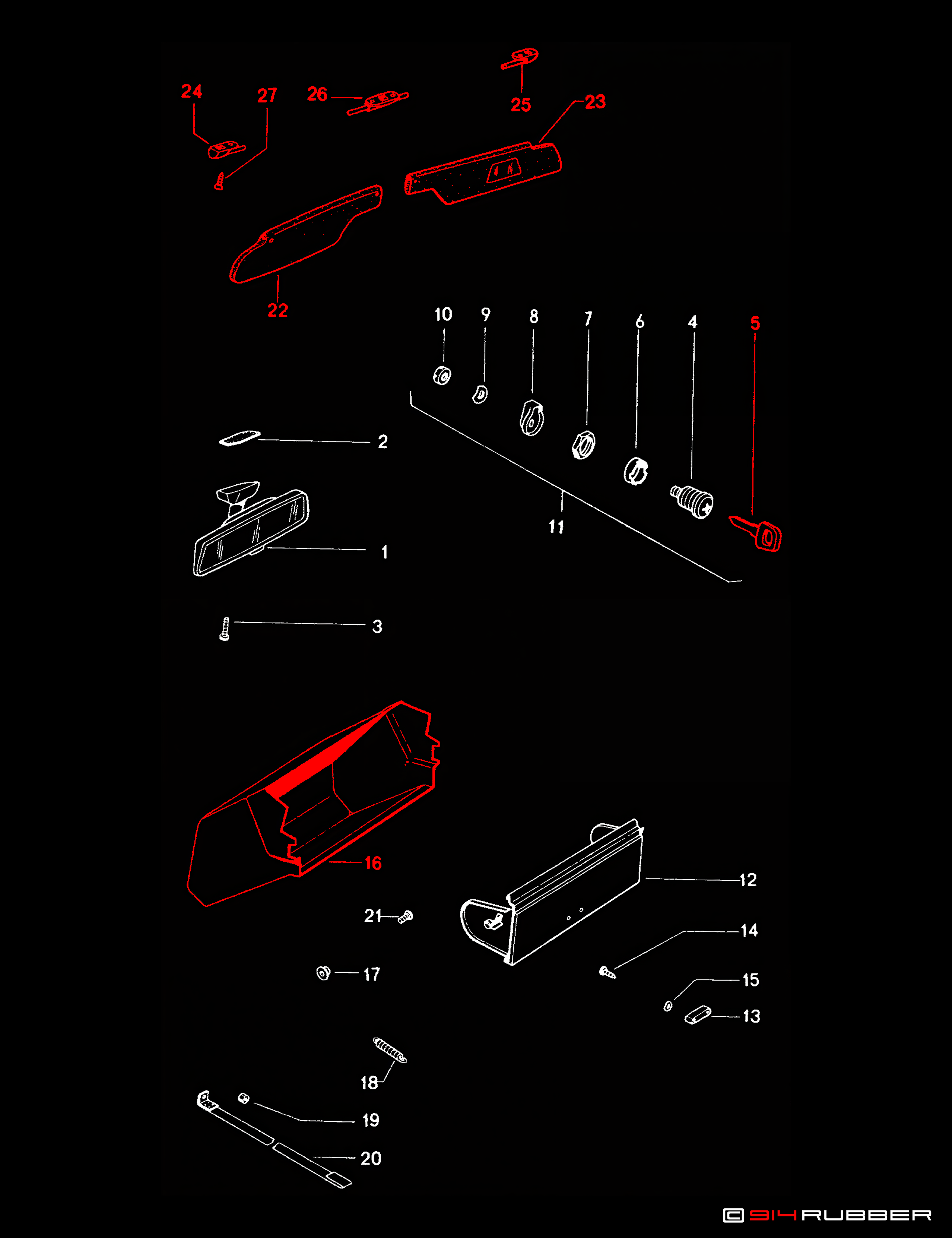 Interior Mirror, Glove Compartment, Sun visor