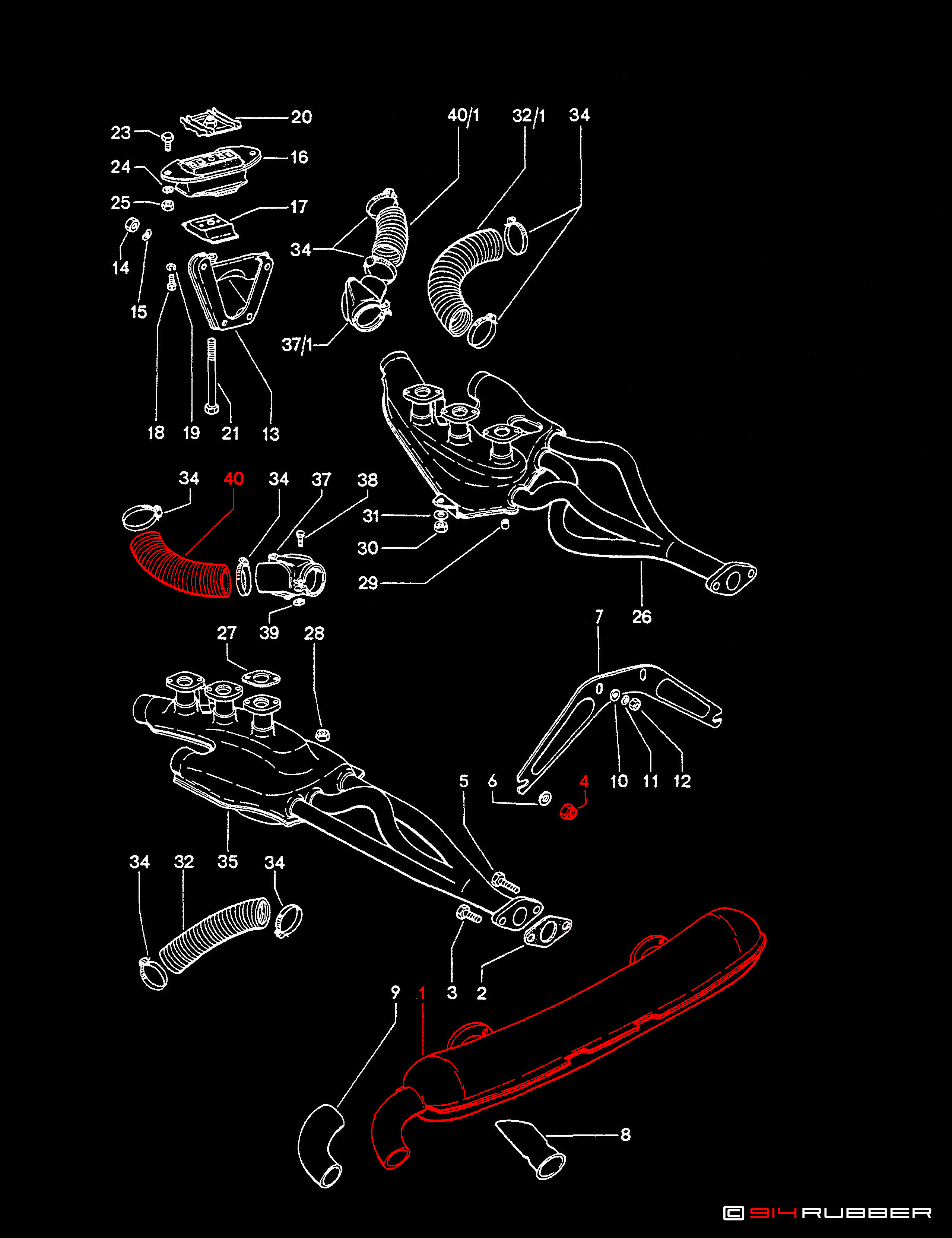 202-00 Exhaust System, Heating Air Supply, Engine Suspension