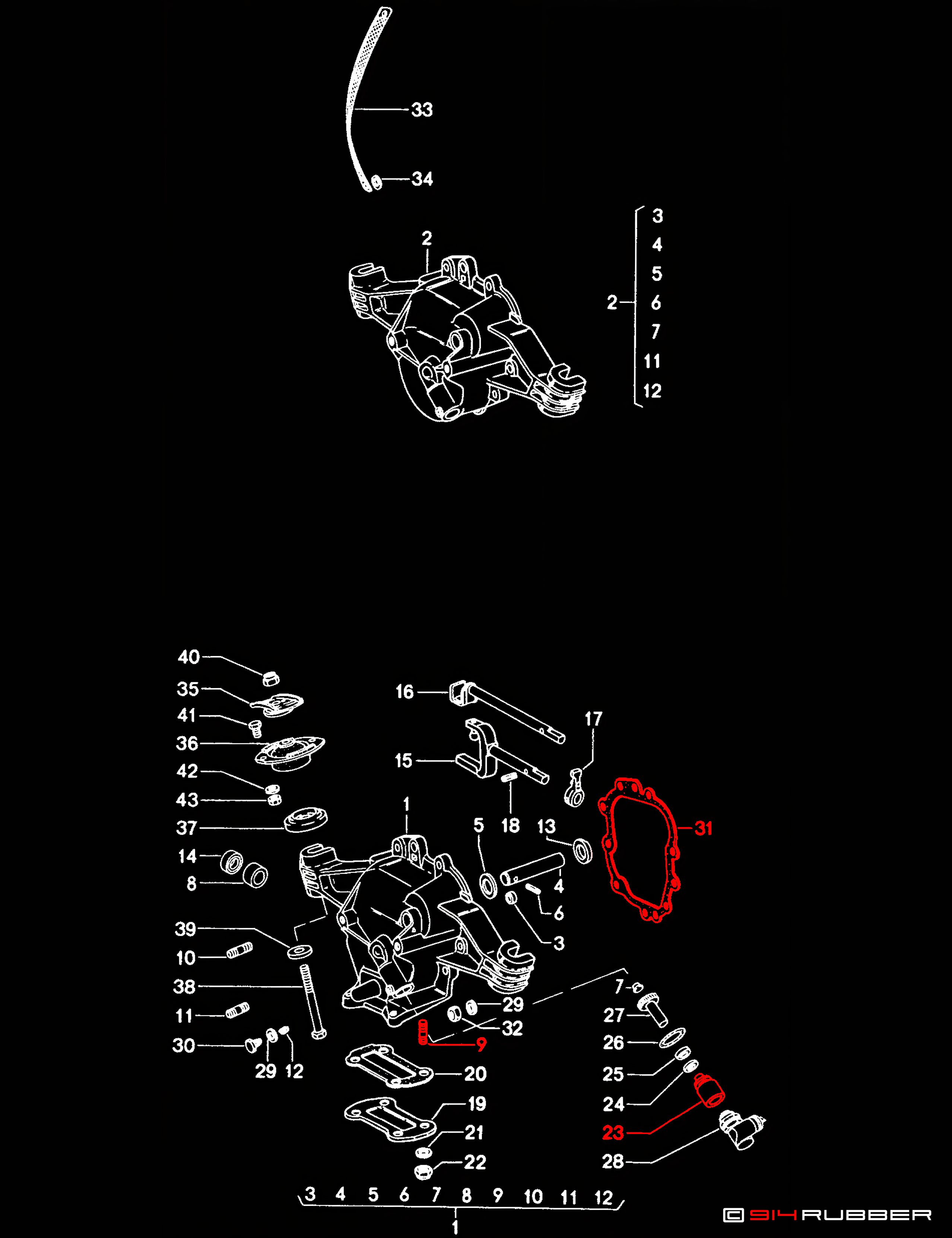 914 Transmission cover, Transmission suspension