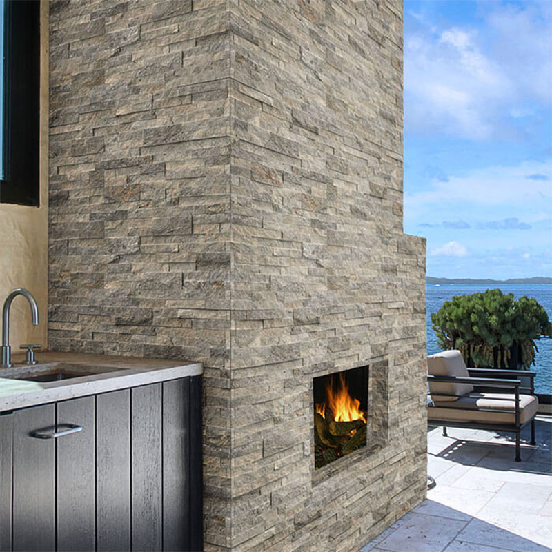 Gray Travertine Stacked Stone Ledger Corners - Rockmount