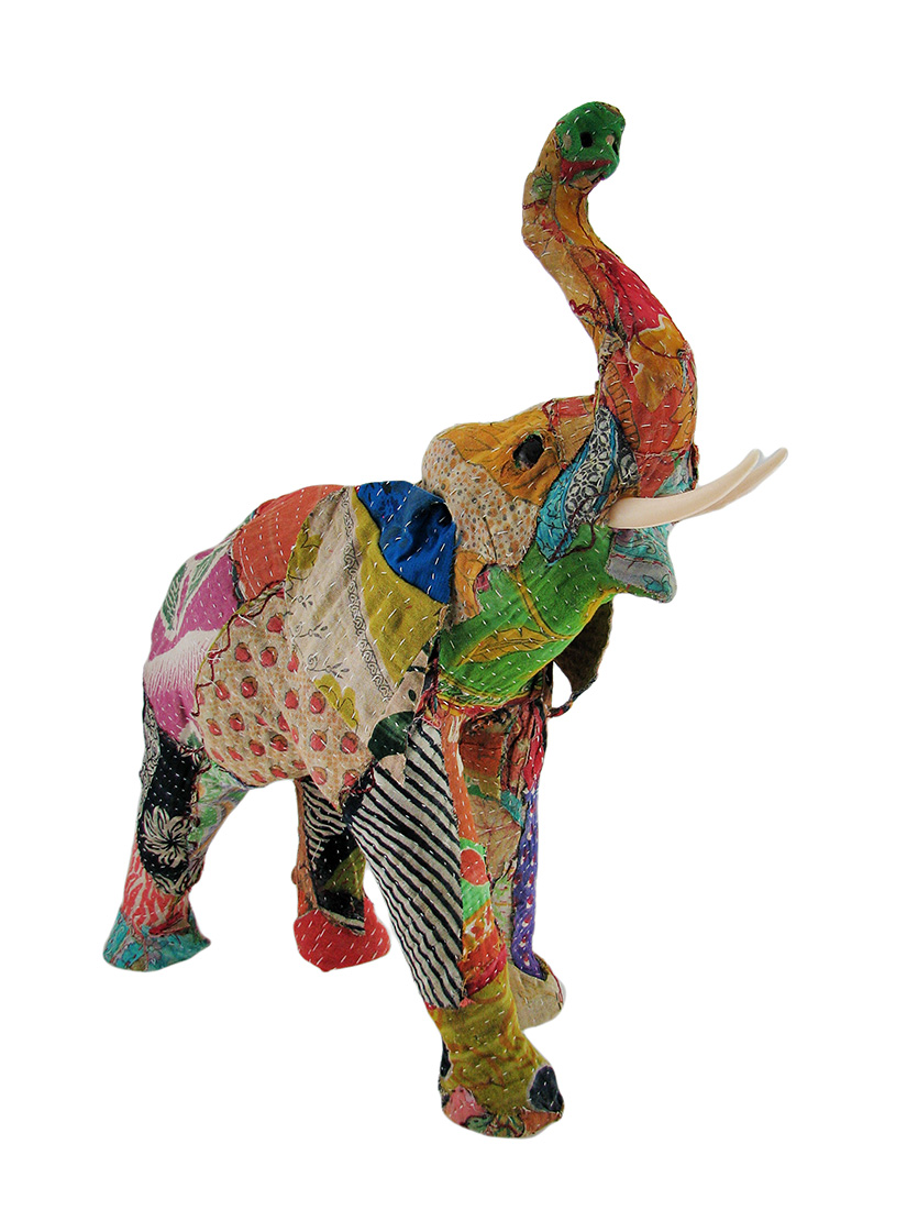 Recycled Indian Sari Fabric Covered Elephant Statue 20 In. Zeckos