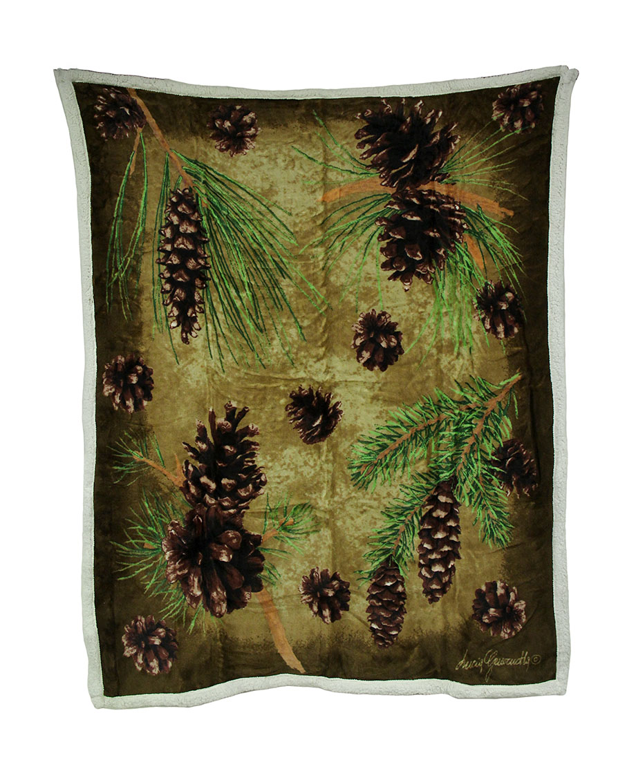 Rustic Pine Cones Silky Soft Sherpa Double Layered Throw Blankets Tanga