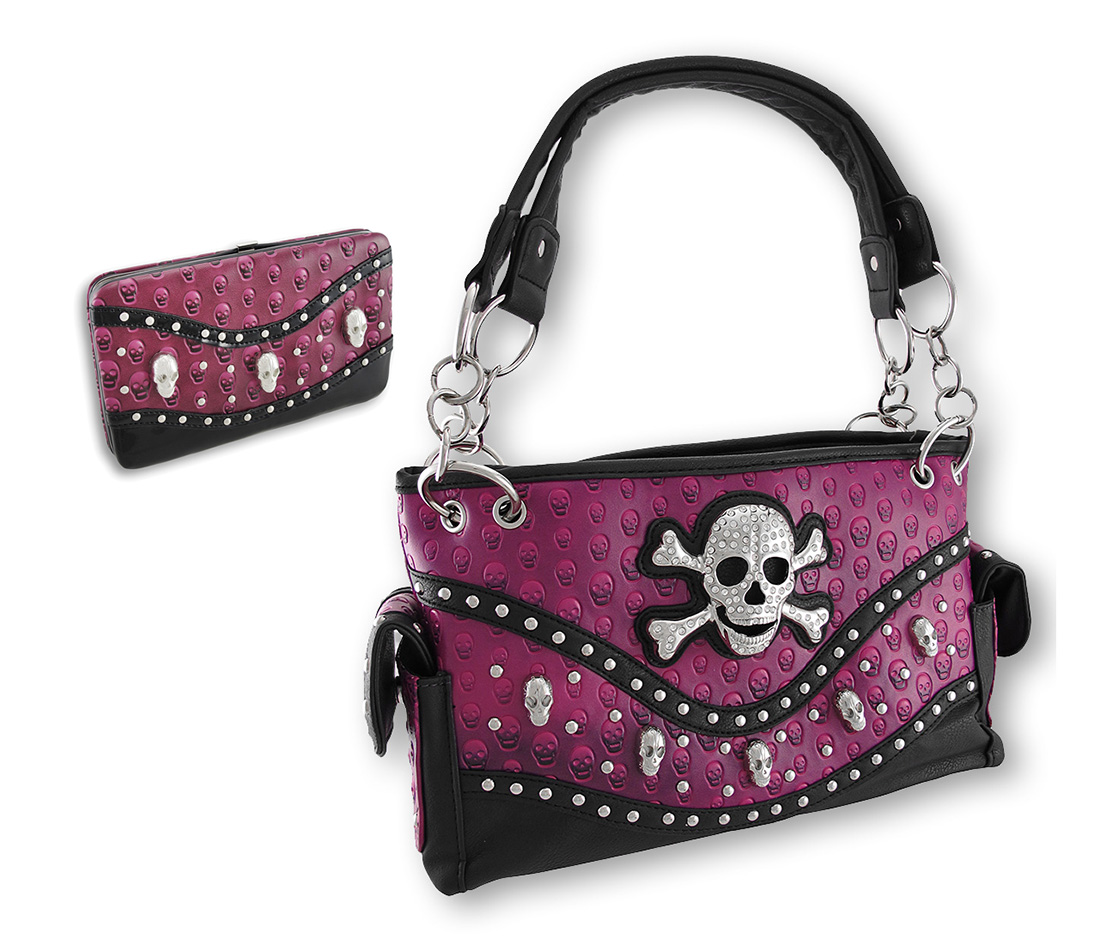 Studded Rhinestone Skull/Crossbones Concealed Carry Purse and Wallet