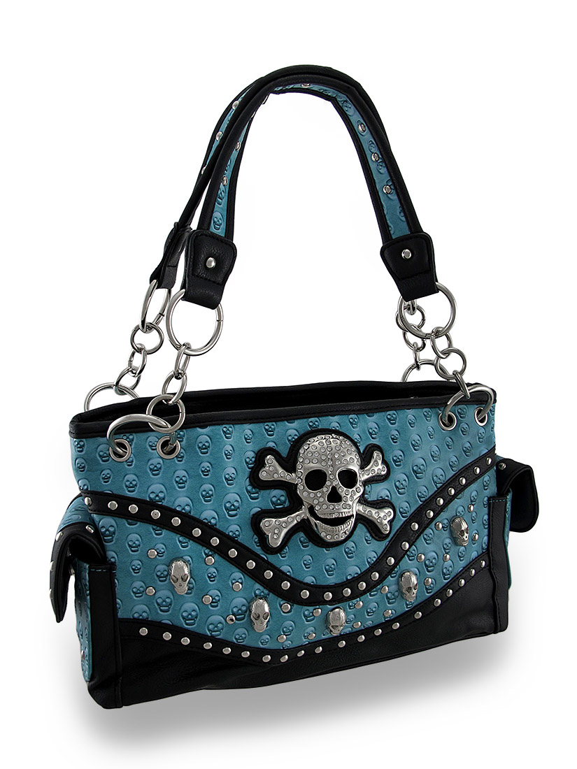 Studded Rhinestone Skull/Crossbones Concealed Carry Purse and Wallet