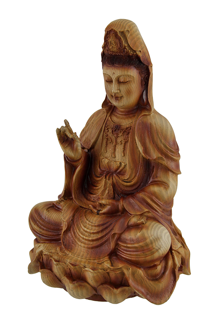 Zeckos Guanyin Goddess of Mercy Sitting On Lotus Wood Finish Statue eBay