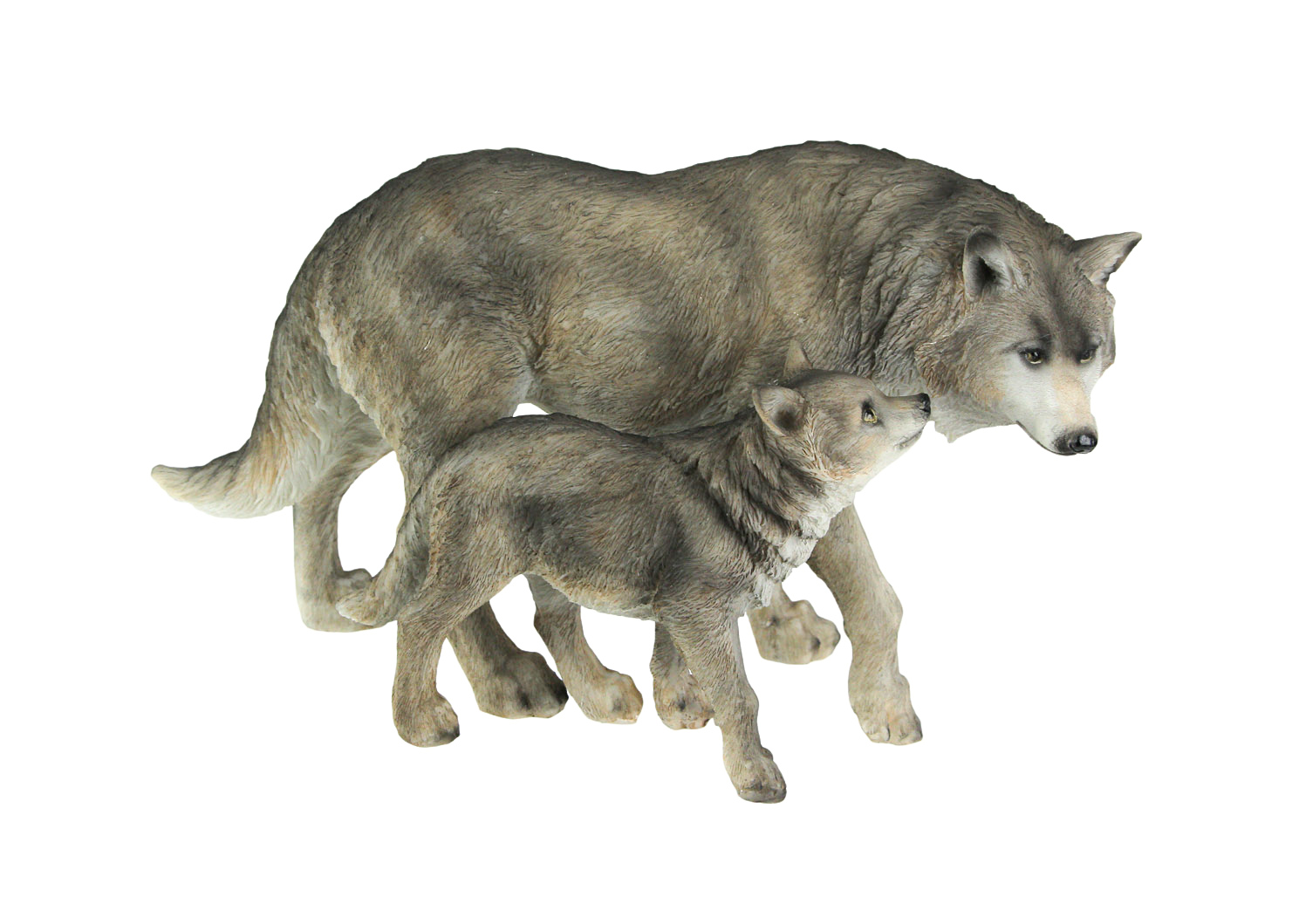 Everspring Lifelike Grey Wolf Mother and Child Tabletop Statue