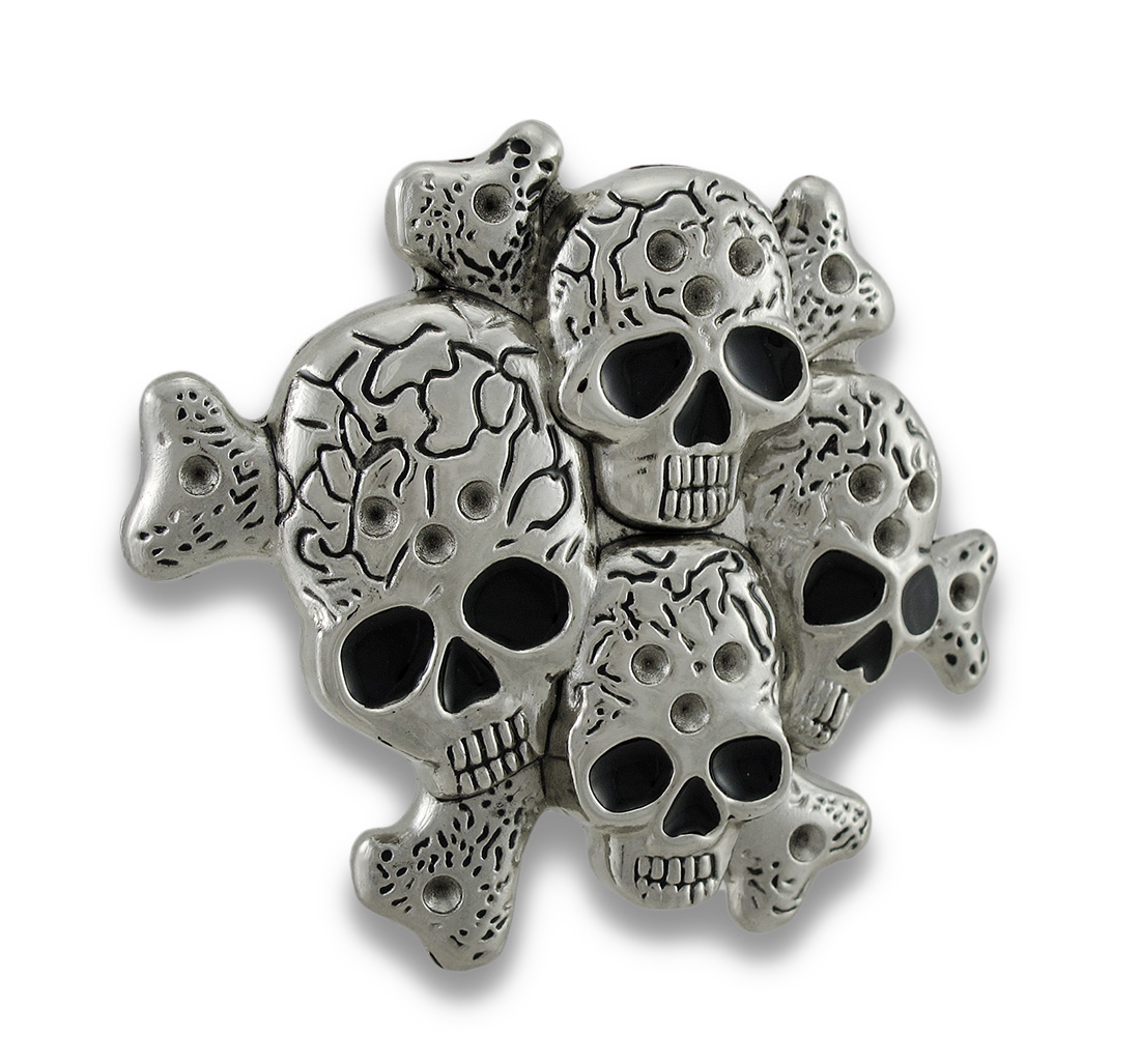 Chrome Multiple Skulls & Crossbones Belt Buckle Mens Belt Buckles Tanga