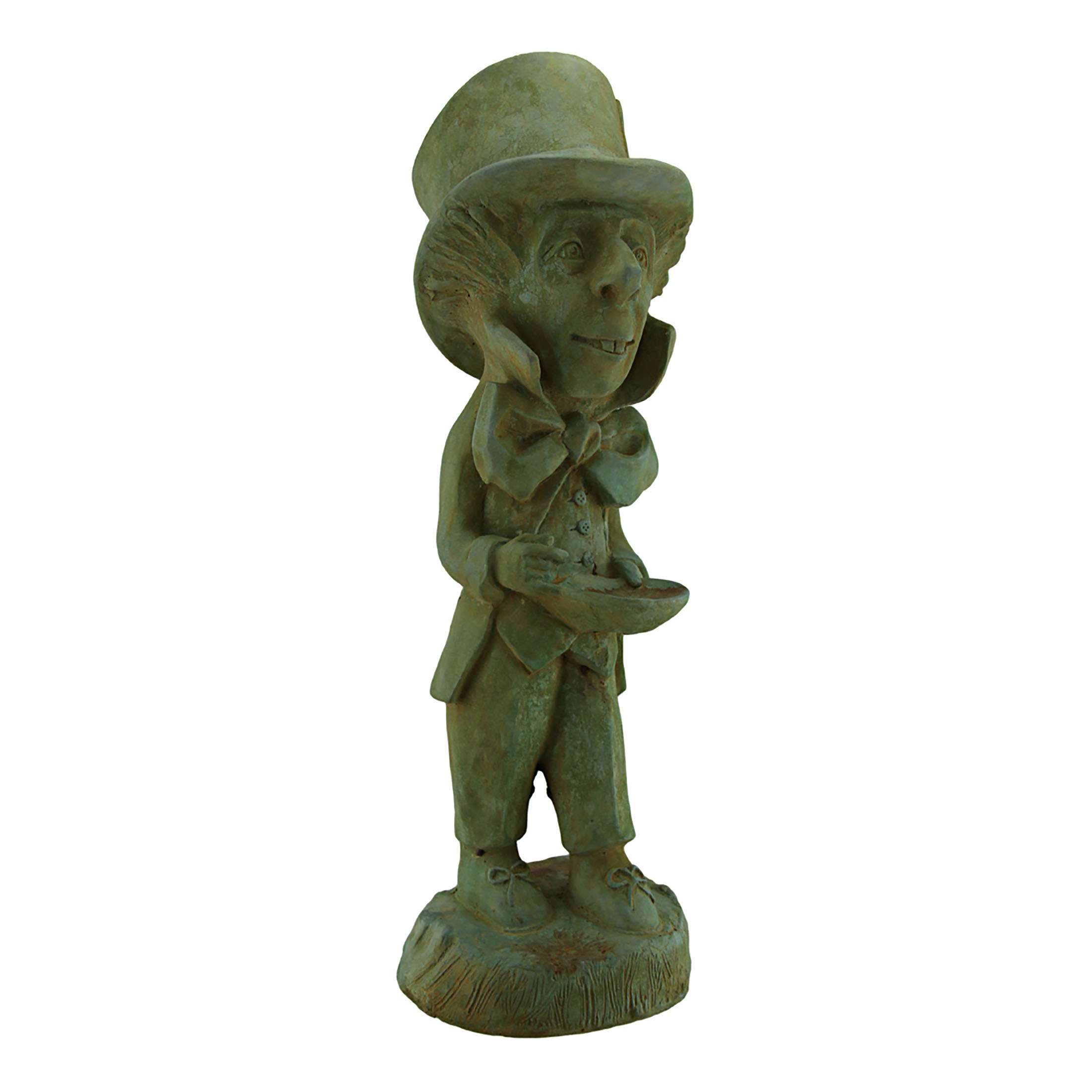 Zeckos - Mad Hatter Alice in Wonderland Verdigris Finish Statue 19 in-CEMENT - Green - Thumbnail 2