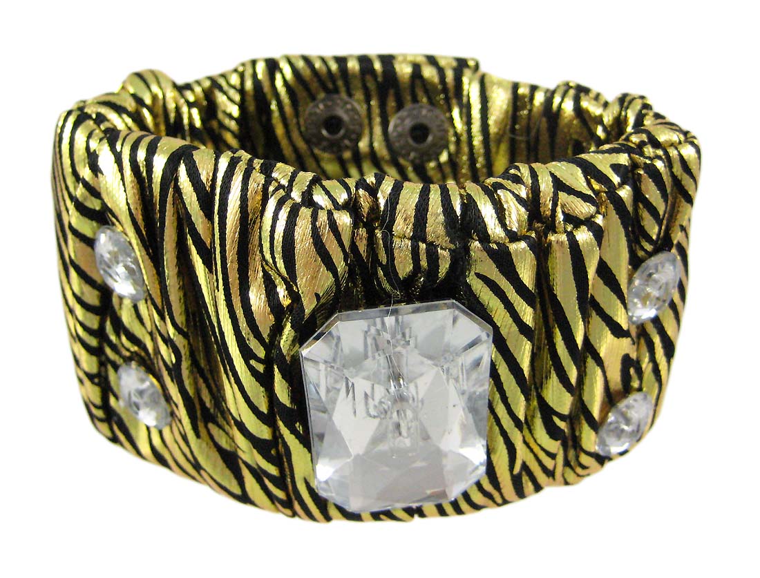 Zeckos Metallic Gold Zebra Print Fabric Crystal Wristband eBay