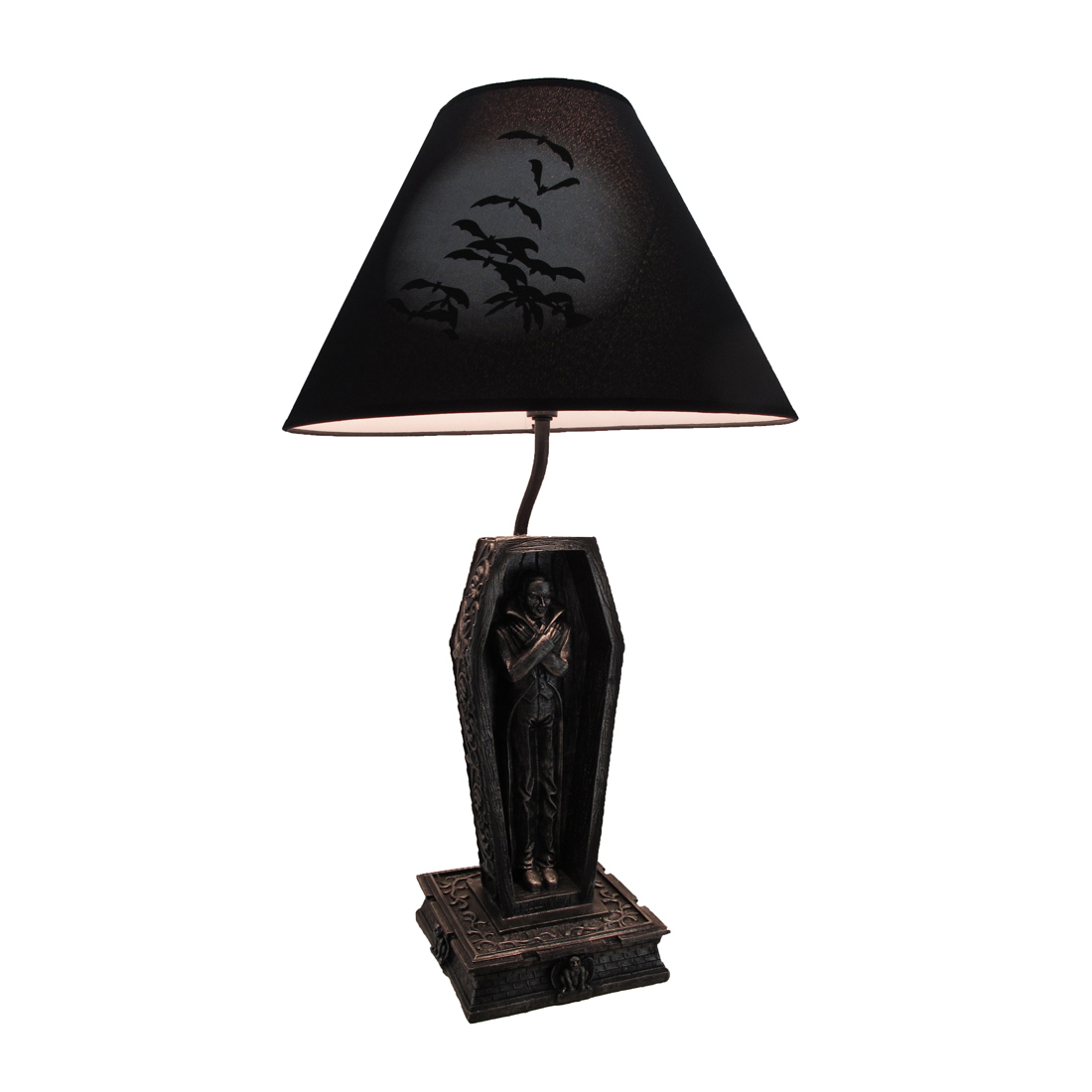 Zeckos Dark Dawning Vampire in the Coffin Black Table Lamp and