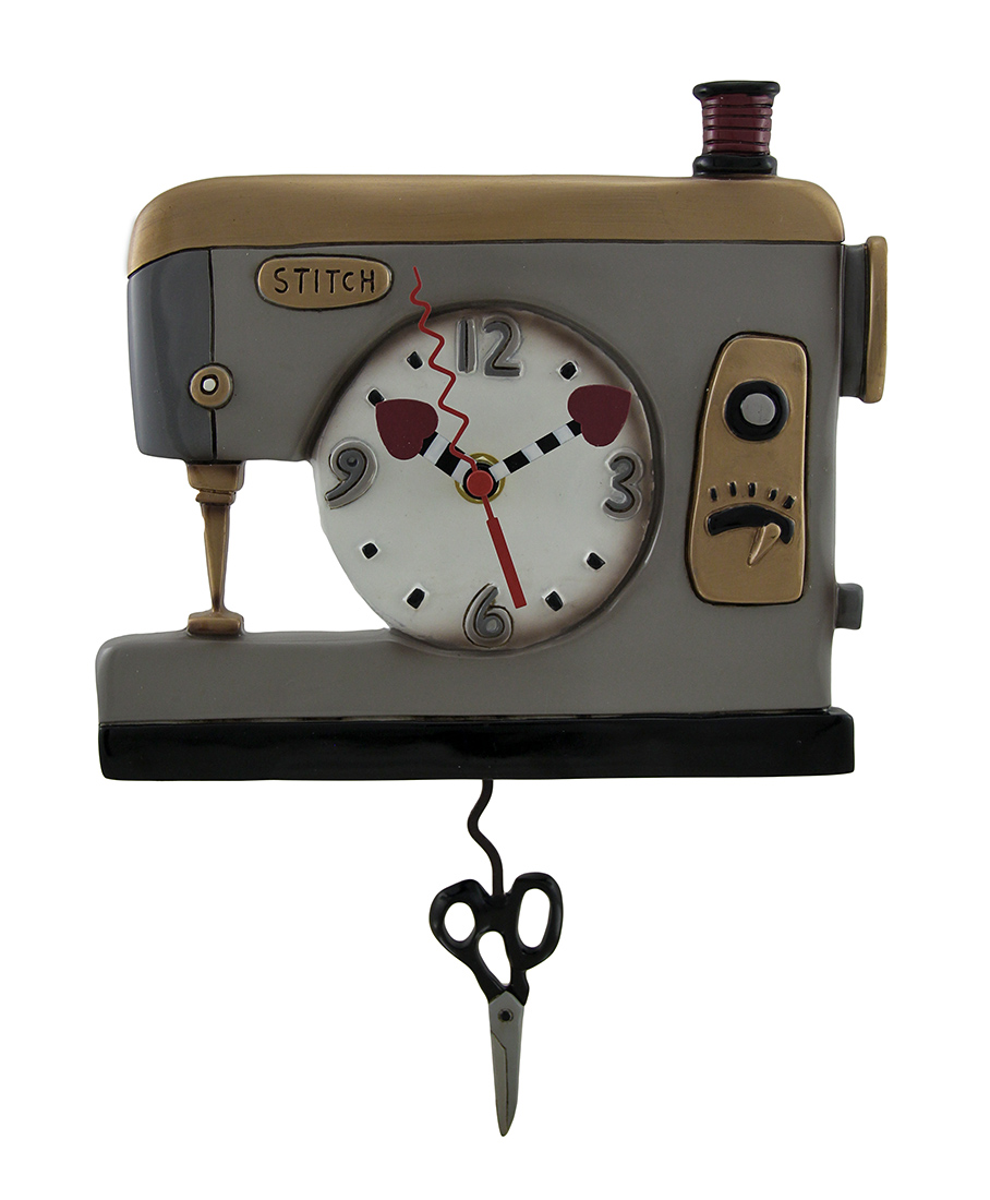 Allen Designs Back Stitch Sewing Machine Wall Clock w/Swinging Scissors