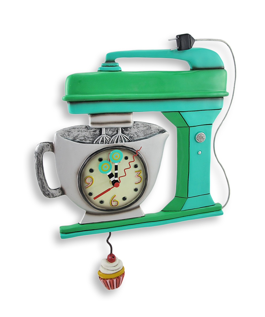 Allen Designs Green Vintage Kitchen Mixer Wall Clock with Cupcake