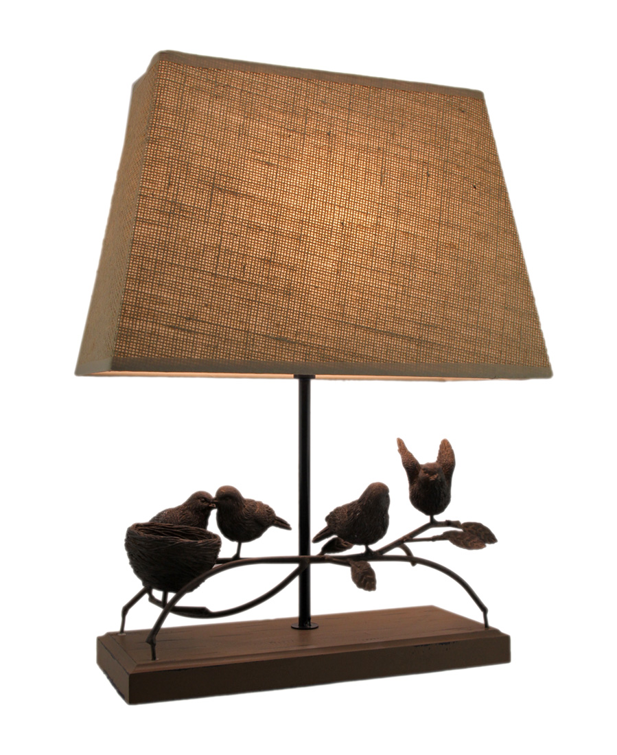 Zeckos Rustic Brown Birds Nest Table Lamp with Burlap Shade