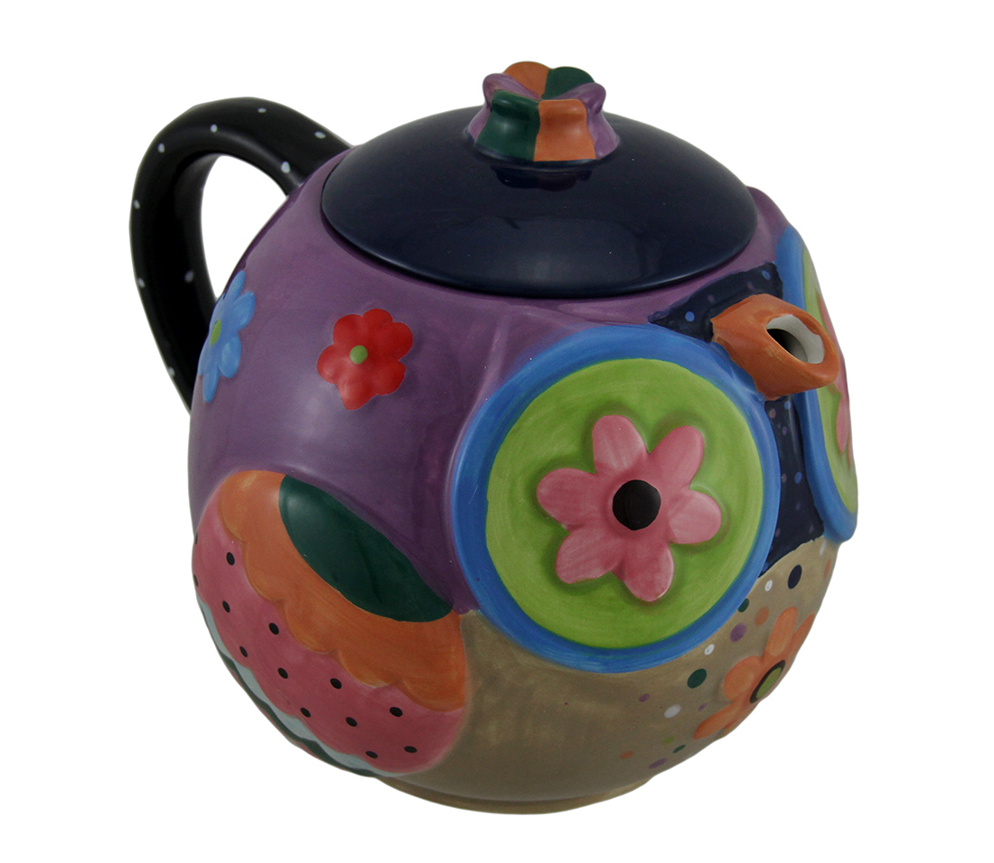 Brightly Colored Whimsical Ceramic Owl Teapot 33 Oz eBay