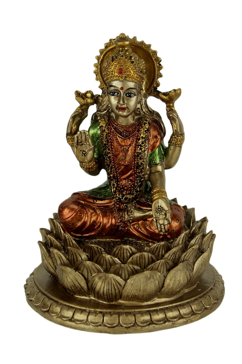 Zeckos Gold Finish Laxmi Hindu Goddess On Lotus Flower Statue eBay