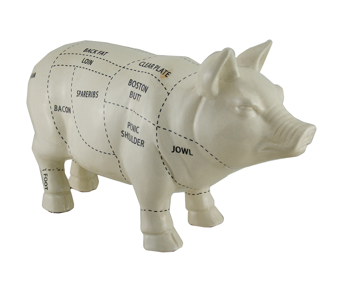 Scratch & Dent White Ceramic Butcher Chart Pig Statue 16 in. eBay