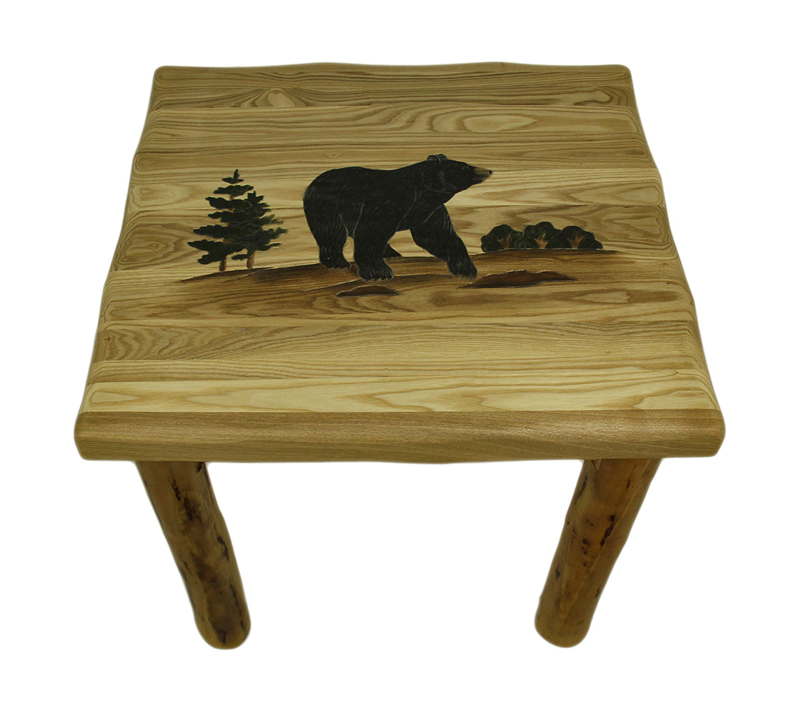 Zeckos Walking Woodland Bear Hand Crafted Rustic Solid Wood End Table