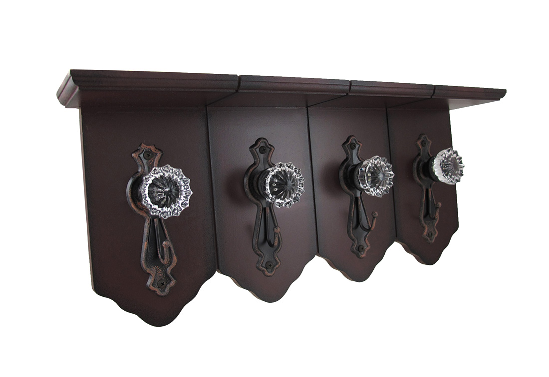 Distressed Finish Wall Shelf w/ Antique Clear Door Knob Hooks eBay