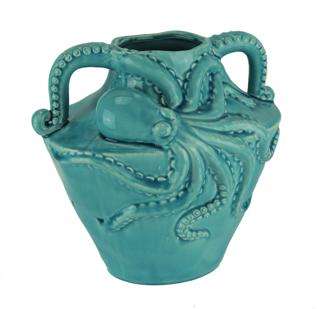 Aqua Blue Ceramic Octopus Vase with BuiltIn Handles eBay