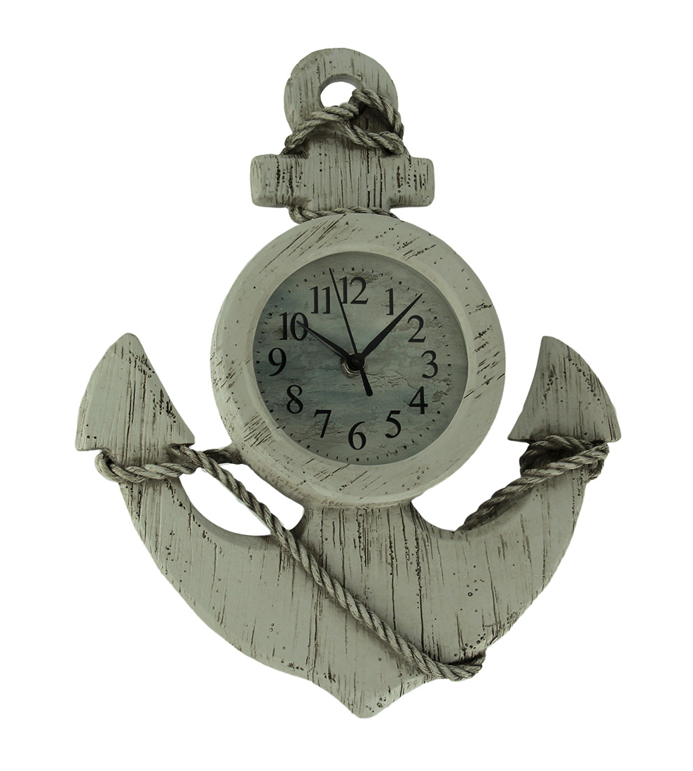 Distressed White Woodgrain Finish Nautical Anchor Wall Clock eBay