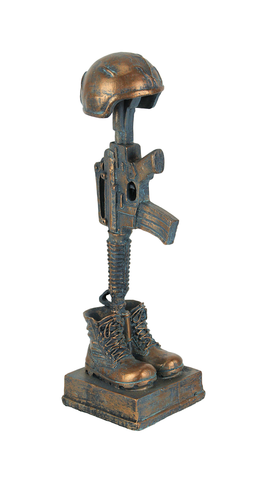 Antique Bronze Finish Battle Cross Fallen Soldier Helmet Boots and