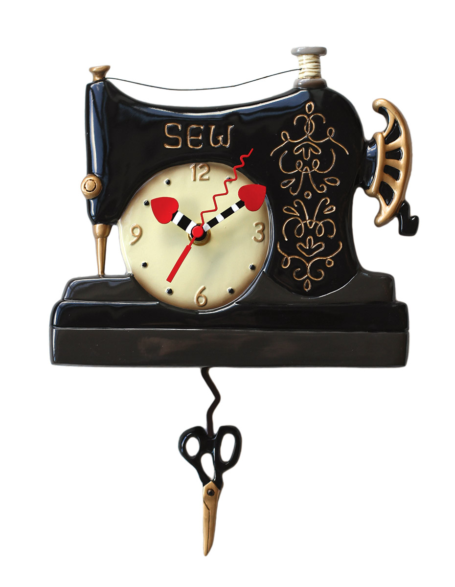 Allen Designs Vintage Stitch Sewing Machine Pendulum Wall Clock eBay