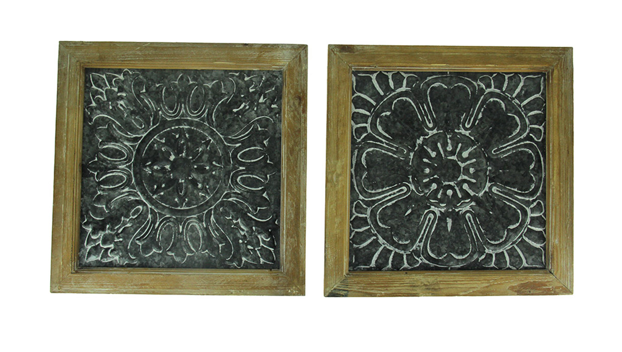 Embossed Metal Wood Frame Floral Medallion Wall Decor Set of 2 eBay