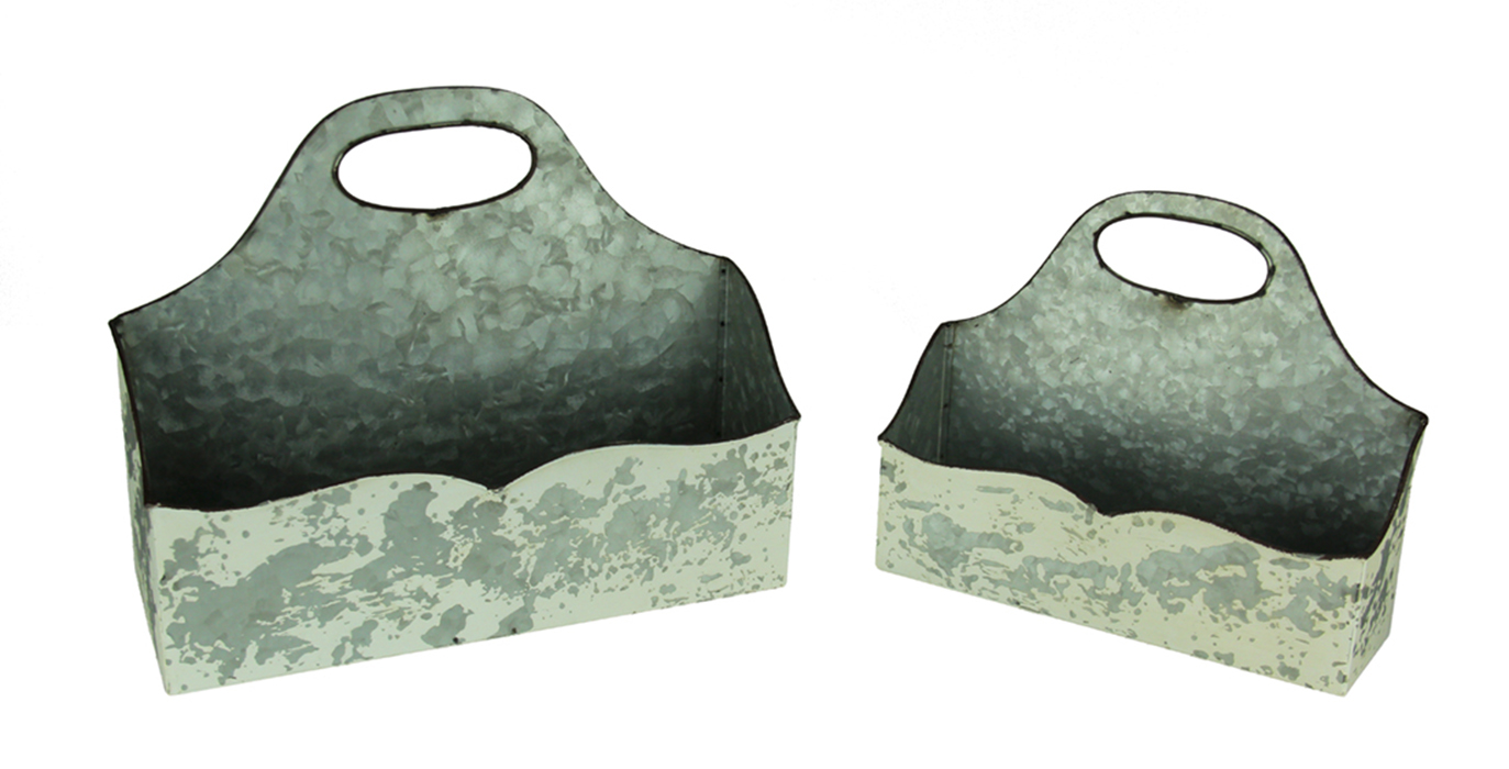 Vintage White Galvanized Metal Rustic Curved Wall Pocket Set of 2 eBay
