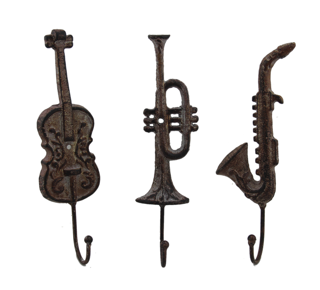 Zeckos Rustic Finish Musical Instruments 3 Piece Metal Wall Hook Set eBay