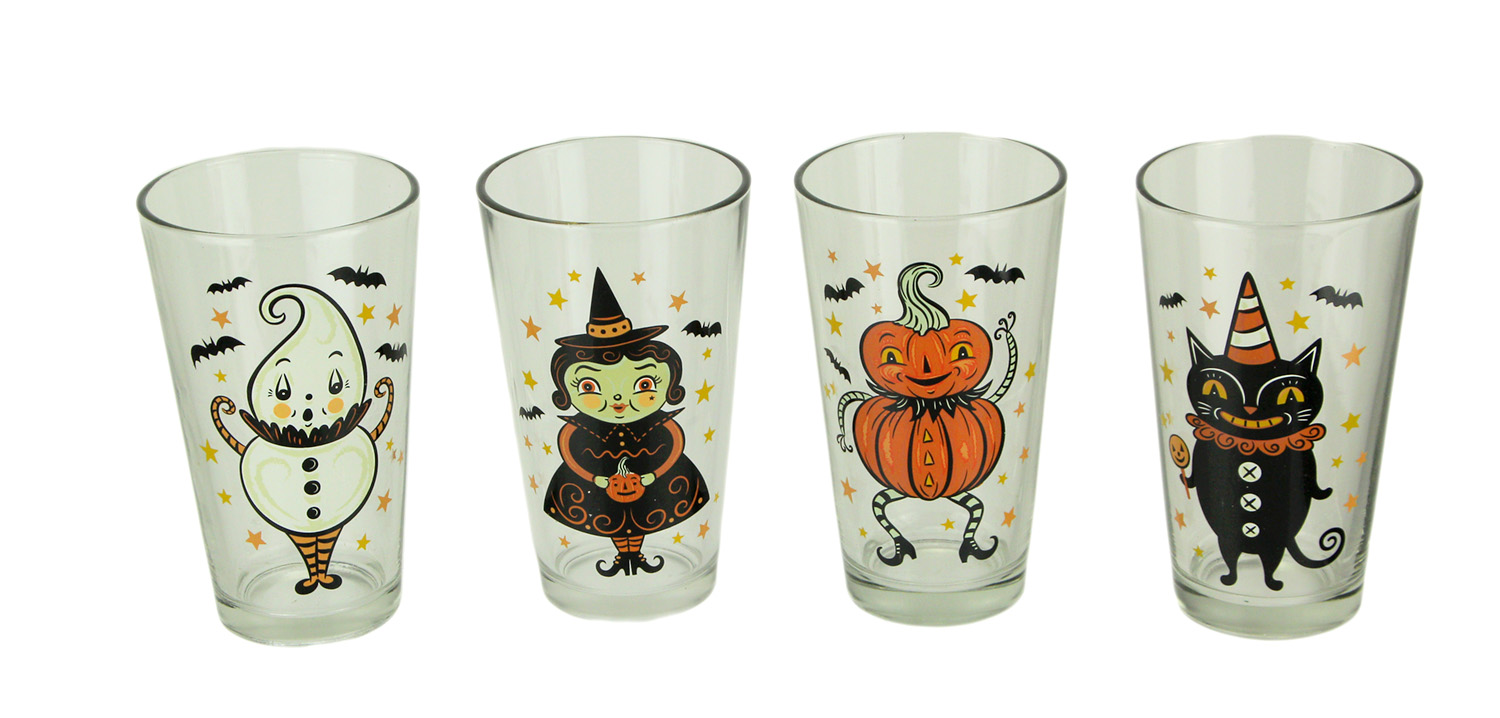 Johanna Parker Folk Art Halloween Glass Tumblers 16 Ounce Set of 4 eBay
