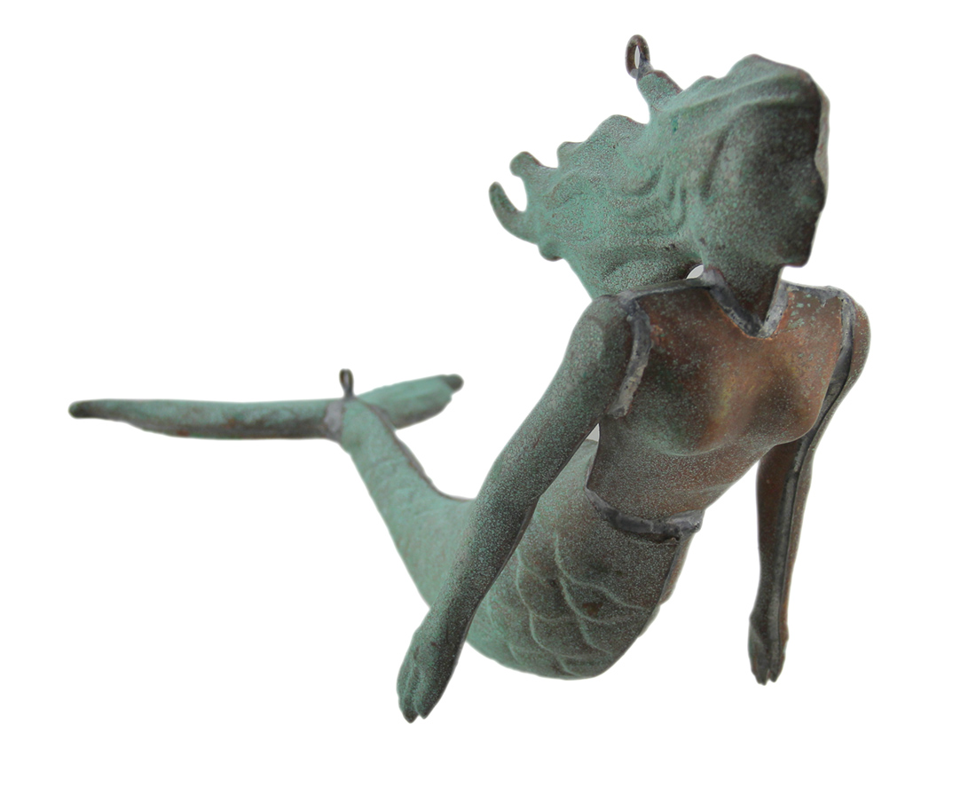 Zeckos Small Verdigris Finish Stamped Copper Hanging Mermaid Sculpture