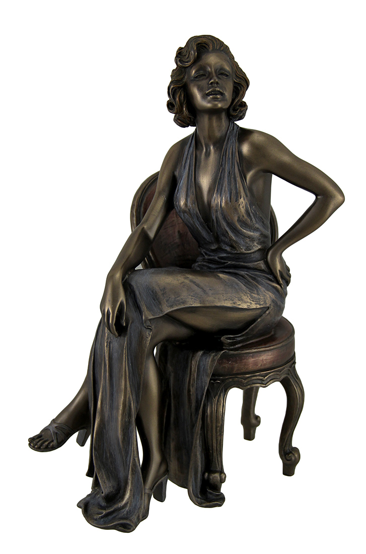 Retro Pin Up Girl In Daring Dress Posing On Chair Statue 9 Inch