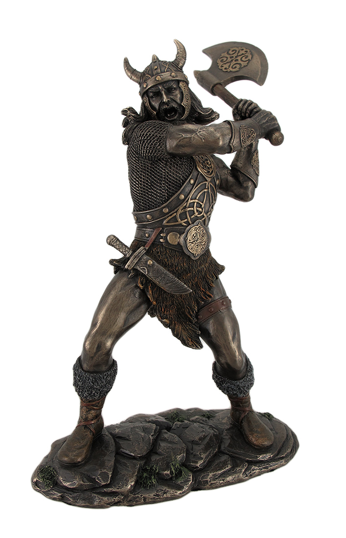 Veronese Design Viking Warrior Swinging an Axe Bronze Finish Statue